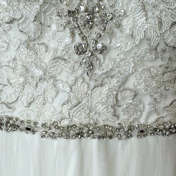Allure Bridals Womens Wedding Dress Style 9373 Ivory Silver Beaded A-Line Sz 6 - Picture 4 of 14